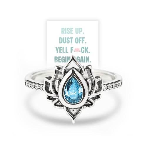 Yell F︎ck Lotus Ring, Lotus Fuck It And Begin Again Ring High Polish Tarnish Resistant Zircon Inlaid Inspirational Rings, Healing Jewelry Gifts for Sisters Friends (Blue,10) von OVNMFH