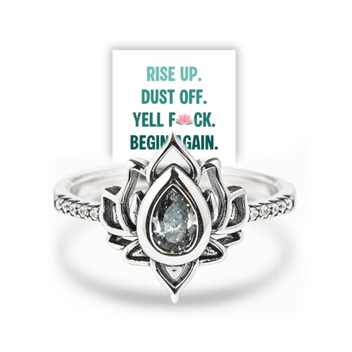 Yell F︎ck Lotus Ring, Lotus Fuck It And Begin Again Ring High Polish Tarnish Resistant Zircon Inlaid Inspirational Rings, Healing Jewelry Gifts for Sisters Friends (Silver,6) von OVNMFH