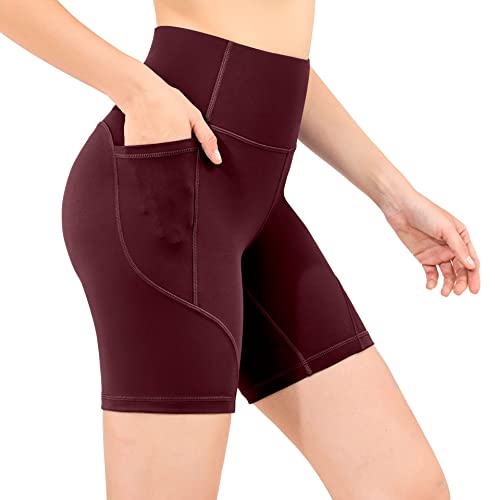 OVRUNS Damen Kurz High Waist Sporthose Kurze Hose Leggings Yoga Laufhose Shorts mit Eingrifftasche - Cassis XS von OVRUNS