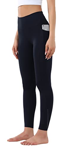 OVRUNS Damen Sporthose mit Taschen, Blickdicht Sport Leggins High Waist Lang Fitnesshose Yogahose -Navyblau - XL von OVRUNS