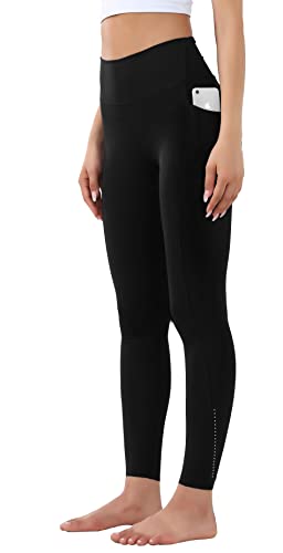 OVRUNS Damen Sporthose mit Taschen, Blickdicht Sport Leggins High Waist Lang Fitnesshose Yogahose - Reflektierendes Schwarz - L von OVRUNS