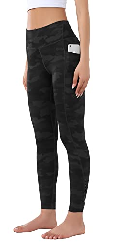 OVRUNS Damen Sporthose mit Taschen, Blickdicht Sport Leggins High Waist Lang Fitnesshose Yogahose - Schwarze Tarnung - M von OVRUNS