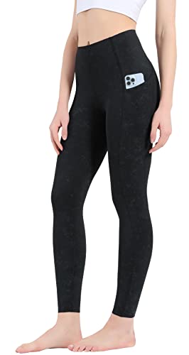 OVRUNS Damen Sporthose mit Taschen, Blickdicht Sport Leggins High Waist Lang Fitnesshose Yogahose - Schwarzer Fleck Multi - XS von OVRUNS