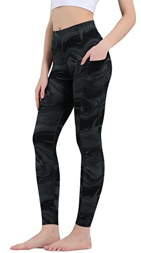 OVRUNS Damen Sporthose mit Taschen, Blickdicht Sport Leggins High Waist Lang Fitnesshose Yogahose -Schwarzer Rock Cloud Seal - XS von OVRUNS