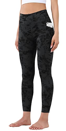 OVRUNS Damen Sporthose mit Taschen, Blickdicht Sport Leggins High Waist Lang Fitnesshose Yogahose - Schwarzes Muster - S von OVRUNS