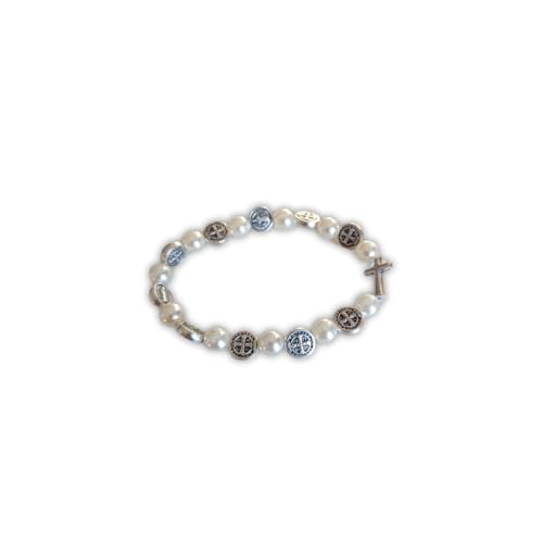 OVUNQUE PROTEGGIMI Kultarmband mit Medaille des heiligen Benedikt von Norcia aus gewachstem Glas, elastisches Rosenkranzarmband, religiöses Geschenk für Männer und Frauen, Made in Italy von OVUNQUE PROTEGGIMI