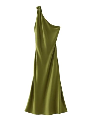 OWEIEYEU Asymmetrisches Damen-Partykleid aus glänzendem Satin, ärmellos, rückenfrei, schmal, A-Linie, Midi-Kleid, GR, X-Small von OWEIEYEU