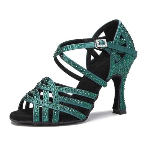 OWEIEYEU Damen Ballsaal Party Latein Tanzschuhe Weiche Unterseite Salsa Performance Schuhe Absatz Tanzsandalen, EN8 Absatz: 7 cm, 38 EU von OWEIEYEU