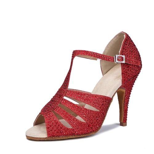 OWEIEYEU Damen Latein Tanzschuhe Strass Party Sandalen Ballsaal Tanzen Tango Performance Schuhe, Absatz: Rot, 8 x 5 cm, 38.5 EU OWEIEYEU Damen Latein Tanzschuhe Strass Party Sandalen Ballsaal Tanzen Tango Performance Schuhe, Absatz: Rot, 8 x 5 cm, 38.5 EU von OWEIEYEU