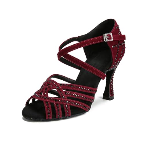 OWEIEYEU Damen Lateinamerikanische Tanzschuhe Strass Tango Ballsaal Tanzabsätze Hochzeit Party elegante Sandalen, Roter Absatz: 10 cm, 42 EU OWEIEYEU Damen Lateinamerikanische Tanzschuhe Strass Tango Ballsaal Tanzabsätze Hochzeit Party elegante Sandalen, Roter Absatz: 10 cm, 42 EU von OWEIEYEU