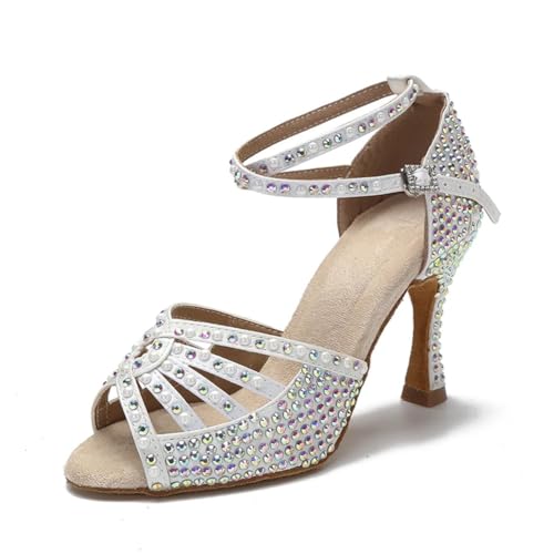OWEIEYEU Damen Salsa Rumba Samba Latein-Tanzschuhe Strass Ballsaal Tanzschuhe High Heel Sandalen, Absatz, Weiß, Größe 8 - 5 cm, 36.5 EU OWEIEYEU Damen Salsa Rumba Samba Latein-Tanzschuhe Strass Ballsaal Tanzschuhe High Heel Sandalen, Absatz, Weiß, Größe 8 - 5 cm, 36.5 EU von OWEIEYEU