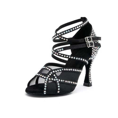 OWEIEYEU Damen Satin Party Tanzschuhe Strass Tango Salsa Latein Tanzschuhe Absatz Riemchensandalen, Schwarzer 6 cm Absatz, 42 EU OWEIEYEU Damen Satin Party Tanzschuhe Strass Tango Salsa Latein Tanzschuhe Absatz Riemchensandalen, Schwarzer 6 cm Absatz, 42 EU von OWEIEYEU