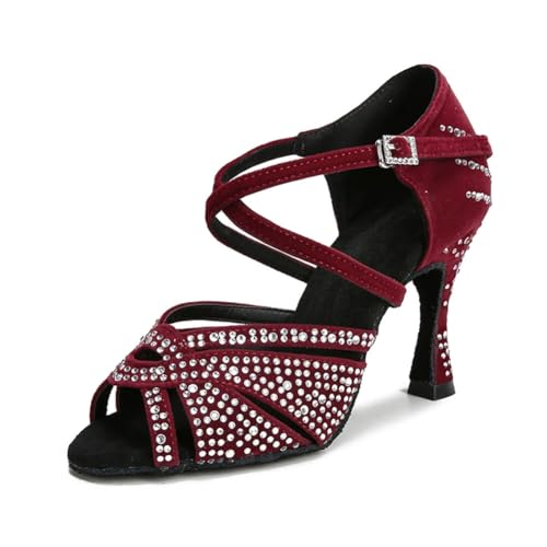 OWEIEYEU Damen Strass Latein Tanzschuhe Chacha Salsa Ballsaal Tanzabsätze Hochzeit Party Schuhe, Absatz: Rot, 8 x 5 cm, 36.5 EU OWEIEYEU Damen Strass Latein Tanzschuhe Chacha Salsa Ballsaal Tanzabsätze Hochzeit Party Schuhe, Absatz: Rot, 8 x 5 cm, 36.5 EU von OWEIEYEU