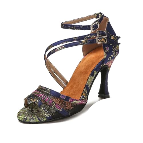OWEIEYEU Damen Tango Salsa Latein Tanzschuhe Ballsaal Trainingsschuhe Gedruckt High Heel Sandalen Sneakers, Blauer Absatz: 6 cm, 39 EU OWEIEYEU Damen Tango Salsa Latein Tanzschuhe Ballsaal Trainingsschuhe Gedruckt High Heel Sandalen Sneakers, Blauer Absatz: 6 cm, 39 EU von OWEIEYEU