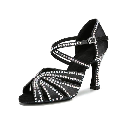OWEIEYEU Damen-Tanz-Sneaker, Tango, Salsa, Latein-Tanzschuhe, Strass, kubanische High Heels, Sandalen, Schwarzer Absatz: 10 cm, 38 EU OWEIEYEU Damen-Tanz-Sneaker, Tango, Salsa, Latein-Tanzschuhe, Strass, kubanische High Heels, Sandalen, Schwarzer Absatz: 10 cm, 38 EU von OWEIEYEU