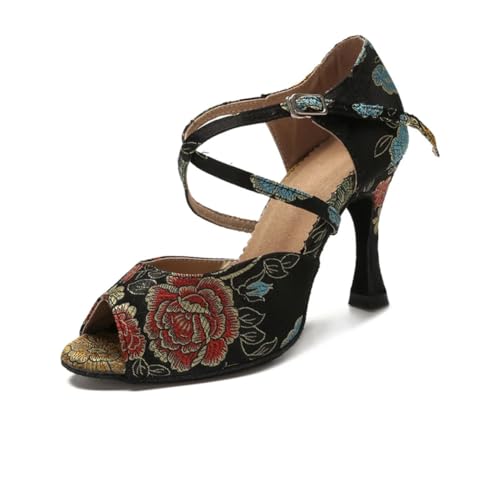 OWEIEYEU Damen-Tanzschuhe mit Blumenstruktur, Tango, Salsa, Rumba, Ballsaal, Trainingsschuhe, Satin, High Heels, Schwarz, 8 cm Absatz, 36 EU OWEIEYEU Damen-Tanzschuhe mit Blumenstruktur, Tango, Salsa, Rumba, Ballsaal, Trainingsschuhe, Satin, High Heels, Schwarz, 8 cm Absatz, 36 EU von OWEIEYEU