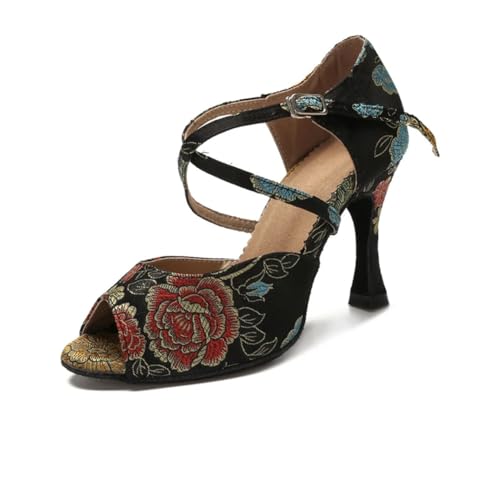 OWEIEYEU Damen-Tanzschuhe mit Blumenstruktur, Tango, Salsa, Rumba, Ballsaal, Trainingsschuhe, Satin, High Heels, Schwarzer Absatz: 7 cm, 38 EU OWEIEYEU Damen-Tanzschuhe mit Blumenstruktur, Tango, Salsa, Rumba, Ballsaal, Trainingsschuhe, Satin, High Heels, Schwarzer Absatz: 7 cm, 38 EU von OWEIEYEU