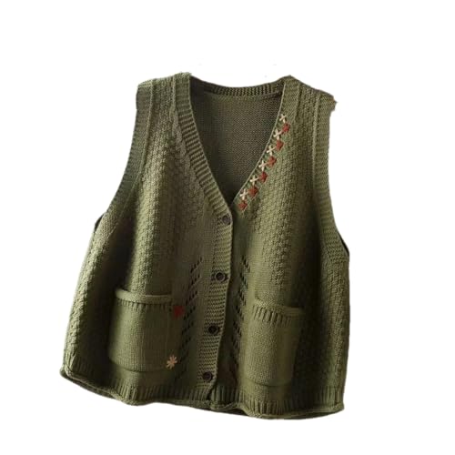 OWEIEYEU Damen V-Ausschnitt Slim Strickweste Retro Sweater Lose Ärmellos Top, En8, S von OWEIEYEU