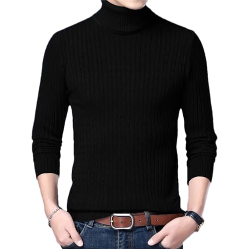 OWEIEYEU Herbst und Winter Herren Slim Sweater Rollkragen Wolle Warm Langarm Strick Casual Sweater, Schwarz , 4XL von OWEIEYEU