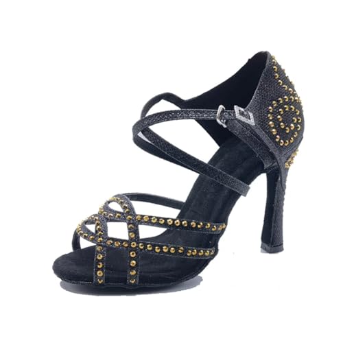 OWEIEYEU Lateinamerikanische Tanzschuhe für Damen, Satin, Strass, weiche Unterseite, Ballsaal, Tanzsandalen, Hochzeit, High Heels, Goldener Absatz: 10 cm, 40 EU OWEIEYEU Lateinamerikanische Tanzschuhe für Damen, Satin, Strass, weiche Unterseite, Ballsaal, Tanzsandalen, Hochzeit, High Heels, Goldener Absatz: 10 cm, 40 EU von OWEIEYEU