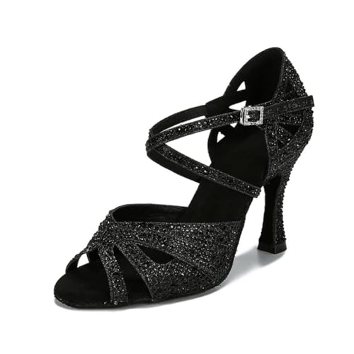OWEIEYEU Lateinamerikanische Tanzschuhe für Damen, Tango, Salsa, Tanz-Sandalen, weiche Unterseite, Hochzeit, Innenbereich, Party-Schuhe, Schwarzer Absatz: 7 cm, 37 EU von OWEIEYEU