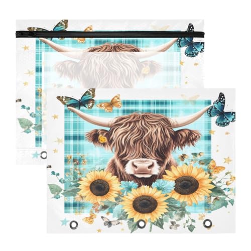 Federmäppchen für 3-Ringbinder, Federmäppchen, transparentes Fenster, große Kapazität, für Büro, Schule, 2 Stück, Kuh, Rosen, Sonnenblumen, Schmetterling Federmäppchen für 3-Ringbinder, Federmäppchen, transparentes Fenster, große Kapazität, für Büro, Schule, 2 Stück, Kuh, Rosen, Sonnenblumen, Schmetterling von OWFKAY