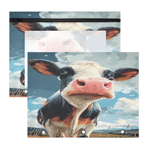 Federmäppchen für 3-Ringbinder, Federmäppchen, transparentes Fenster, große Kapazität, für Büro, Schule, 2 Stück, Kuh Federmäppchen für 3-Ringbinder, Federmäppchen, transparentes Fenster, große Kapazität, für Büro, Schule, 2 Stück, Kuh von OWFKAY