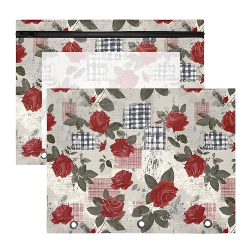 Federmäppchen für 3-Ringbinder, Federmäppchen, transparentes Fenster, große Kapazität, für Büro, Schule, 2 Stück, Retro-Rosenmuster Federmäppchen für 3-Ringbinder, Federmäppchen, transparentes Fenster, große Kapazität, für Büro, Schule, 2 Stück, Retro-Rosenmuster von OWFKAY