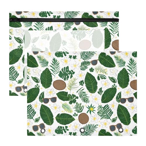 Federmäppchen für 3-Ringbinder, Federmäppchen, transparentes Fenster, oben großes Fassungsvermögen, für Büro, Schule, 2 Stück, Plumeria-Blumen, tropisches Blättermuster Federmäppchen für 3-Ringbinder, Federmäppchen, transparentes Fenster, oben großes Fassungsvermögen, für Büro, Schule, 2 Stück, Plumeria-Blumen, tropisches Blättermuster von OWFKAY