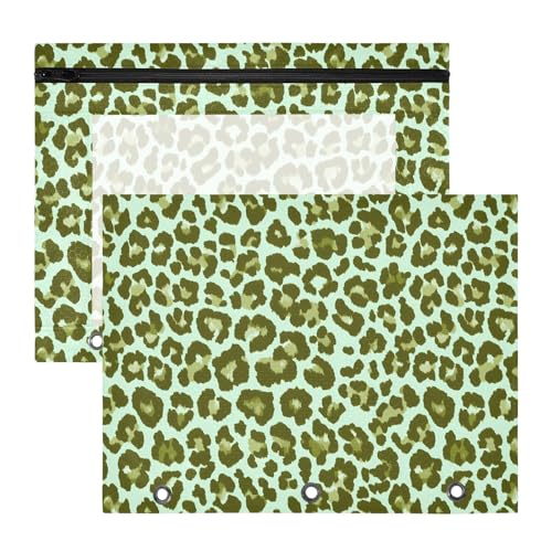 Federmäppchen für 3-Ringbinder, Federmäppchen, transparentes Fenster, oben großes Fassungsvermögen, für Büro, Schule, 2 Stück, grünes Leopardenmuster Federmäppchen für 3-Ringbinder, Federmäppchen, transparentes Fenster, oben großes Fassungsvermögen, für Büro, Schule, 2 Stück, grünes Leopardenmuster von OWFKAY