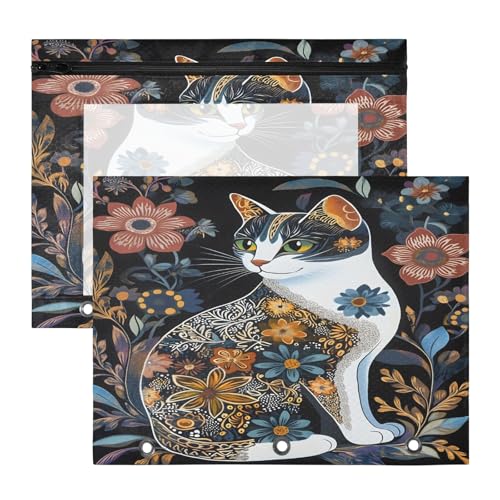 Federmäppchen für 3-Ringbinder, Federmäppchen mit transparentem Fenster, großes Fassungsvermögen, für Büro, Schule, 2 Stück, bunte Katze Federmäppchen für 3-Ringbinder, Federmäppchen mit transparentem Fenster, großes Fassungsvermögen, für Büro, Schule, 2 Stück, bunte Katze von OWFKAY