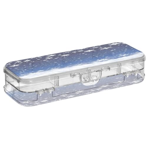 Federmäppchen mit Zubehör, Blau, Winter-Schneeflocken, Kunststoff, transparent, Stiftebox, Organizer, Buntstifte, Aufbewahrungsbox, doppellagiger Stifthalter für die Schule von OWFKAY