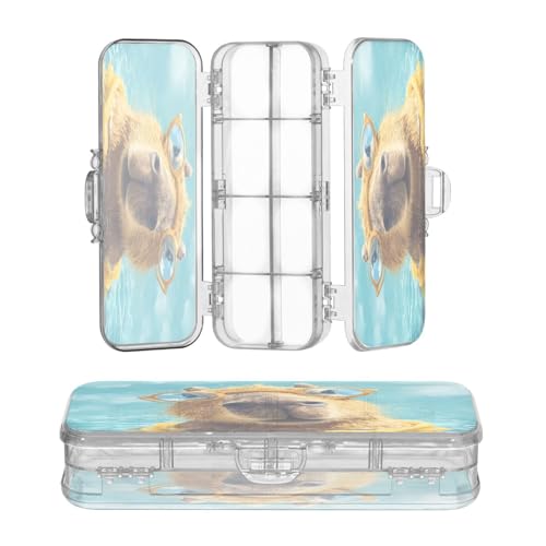 OWFKAY Capybara Kleines Federmäppchen mit echtem Muster, Kunststoff, transparent, Stiftebox, Organizer, Buntstifte, Aufbewahrungsbox, doppellagiger Stifthalter für die Schule von OWFKAY