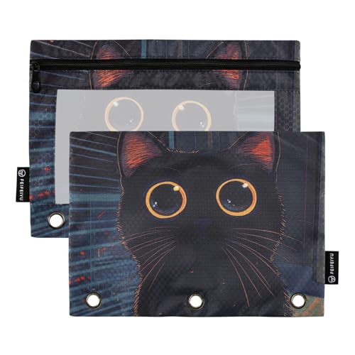 OWFKAY Federmäppchen für 3-Ring-Ordner, Großpackung, 3 Löcher, Reißverschluss, mit transparentem Fenster, Schwarz, Ca21, Schwarz Ca21, one sizex2, Kulturbeutel von OWFKAY