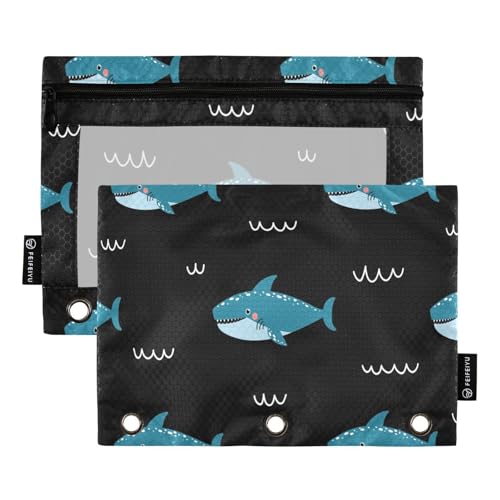 OWFKAY Federmäppchen für 3-Ring-Ordner, Großpackung mit 3 Löchern, Reißverschluss, Klarsichtfenster, Haifisch-Muster, 2 Stück, Haifischmuster, one sizex2, Kulturbeutel OWFKAY Federmäppchen für 3-Ring-Ordner, Großpackung mit 3 Löchern, Reißverschluss, Klarsichtfenster, Haifisch-Muster, 2 Stück, Haifischmuster, one sizex2, Kulturbeutel von OWFKAY