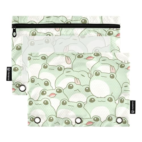 OWFKAY Federmäppchen für 3-Ring-Ordner, Großpackung mit 3 Löchern, Reißverschluss, mit transparentem Fenster, Frosch Kiddie, Niedlicher Frosch-Kinder, one sizex2, Kulturbeutel von OWFKAY