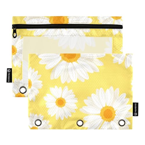 OWFKAY Federmäppchen für 3-Ring-Ordner, Großpackung mit 3 Löchern, Reißverschluss, mit transparentem Fenster, Weiß, kleines Gänseblümchen, Niedliches weißes Gänseblümchen, one sizex2, Kulturbeutel von OWFKAY