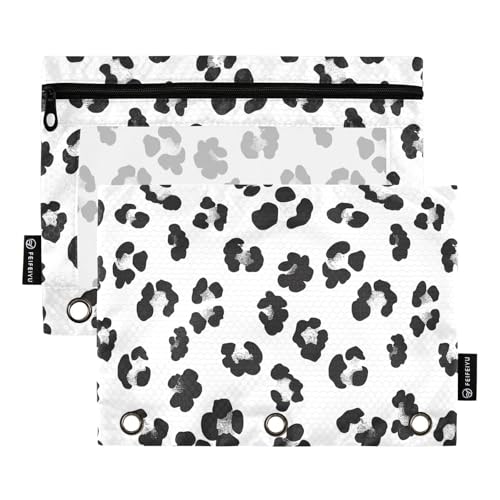 OWFKAY Federmäppchen für 3-Ring-Ordner, Großpackung mit 3 Löchern, Reißverschluss, mit transparentem Fenster, schwarz-weiß, abstraktes Druckmuster, Schwarz-weißes abstraktes Druckmuster, one sizex2 von OWFKAY