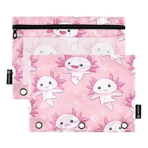 OWFKAY Federmäppchen für 3-Ring-Ordner, Großpackung mit 3 Löchern, Reißverschluss, mit transparentem Fenster, weißes Axolotl-Muster, Weißes Axolotl-Muster, one sizex2, Kulturbeutel von OWFKAY