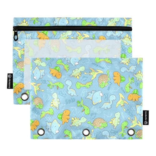 OWFKAY Federmäppchen für 3-Ring-Ordner, Großpackung mit 3 Löchern, Reißverschlussbeutel mit transparentem Fenster, Blau und Grün, Dinosaurier, 2 Stück, Blauer und grüner Dinosaurier, one sizex2 von OWFKAY