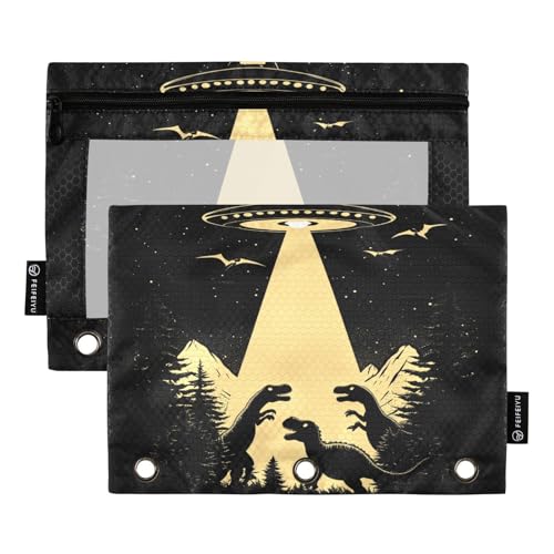 OWFKAY Federmäppchen für 3-Ring-Ordner, Großpackung mit 3 Löchern, Reißverschlussbeutel mit transparentem Fenster, Cartoon-Dinosaurier, 2 Stück, Cartoon Dinosaurier Funny 2, one sizex2, Kulturbeutel von OWFKAY