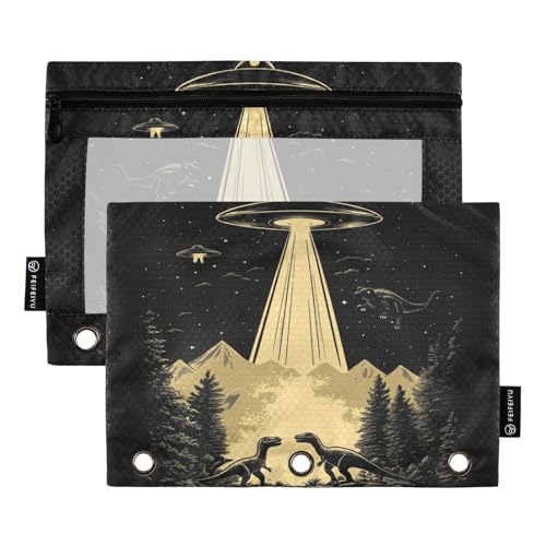 OWFKAY Federmäppchen für 3-Ring-Ordner, Großpackung mit 3 Löchern, Reißverschlussbeutel mit transparentem Fenster, Cartoon-Dinosaurier, lustig, 2 Stück, Lustige Cartoon-Dinosaurier, one sizex2 von OWFKAY