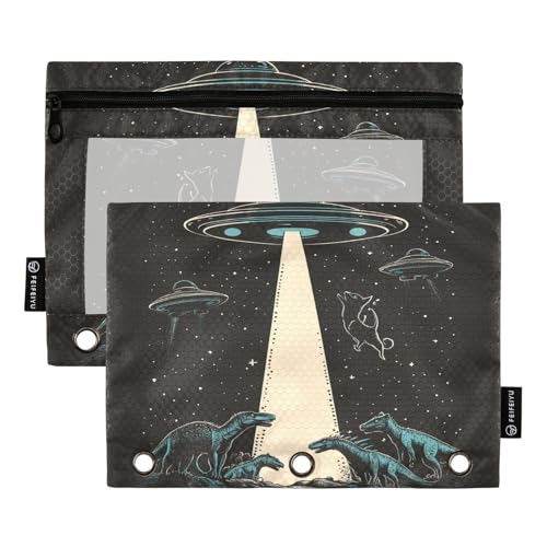 OWFKAY Federmäppchen für 3-Ring-Ordner, Großpackung mit 3 Löchern, Reißverschlussbeutel mit transparentem Fenster, Cartoon-Dinosaurier, lustig4, Cartoon-Dinosaurier Funny 4, one sizex2, Kulturbeutel von OWFKAY