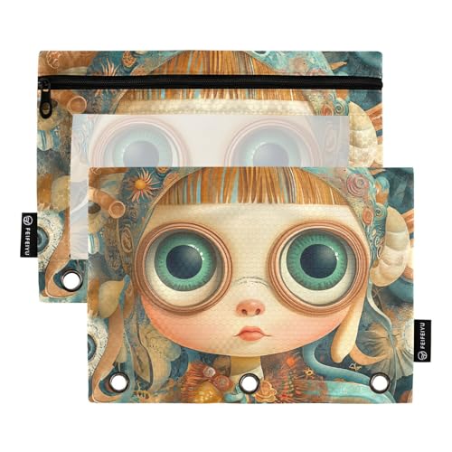 OWFKAY Federmäppchen für 3-Ring-Ordner, Großpackung mit 3 Löchern, Reißverschlussbeutel mit transparentem Fenster, Cartoon-Puppe, Cartoon-Puppe, one sizex2, Kulturbeutel von OWFKAY