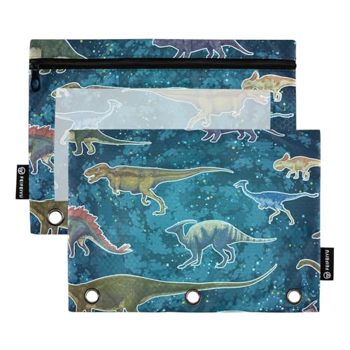 OWFKAY Federmäppchen für 3-Ring-Ordner, Großpackung mit 3 Löchern, Reißverschlussbeutel mit transparentem Fenster, Dinosaurier-Motiv, Fantasy-Dinosaurier, one sizex2, Kulturbeutel von OWFKAY
