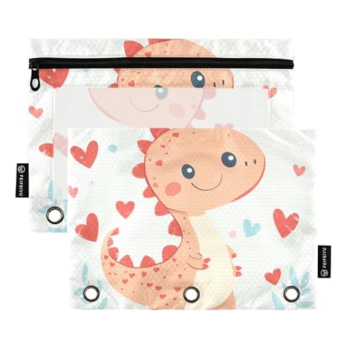 OWFKAY Federmäppchen für 3-Ring-Ordner, Großpackung mit 3 Löchern, Reißverschlussbeutel mit transparentem Fenster, Motiv: Dinosaurier 1, Niedlicher Dinosaurier1, one sizex2, Kulturbeutel von OWFKAY