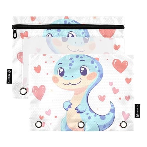 OWFKAY Federmäppchen für 3-Ring-Ordner, Großpackung mit 3 Löchern, Reißverschlussbeutel mit transparentem Fenster, Motiv: Dinosaurier 3, Niedlicher Dinosaurier3, one sizex2, Kulturbeutel von OWFKAY