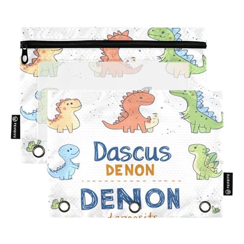 OWFKAY Federmäppchen für 3-Ring-Ordner, Großpackung mit 3 Löchern, Reißverschlussbeutel mit transparentem Fenster, bunt, niedliche Dinosaurier, 2 Stück, Farbenfrohe Dinosaurier, one sizex2 von OWFKAY