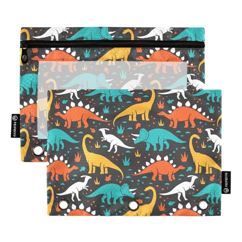 OWFKAY Federmäppchen für 3-Ring-Ordner, Großpackung mit 3 Löchern, Reißverschlussbeutel mit transparentem Fenster, bunter Dinosaurier, 2 Stück, Bunte Dinosaurier, one sizex2, Kulturbeutel von OWFKAY