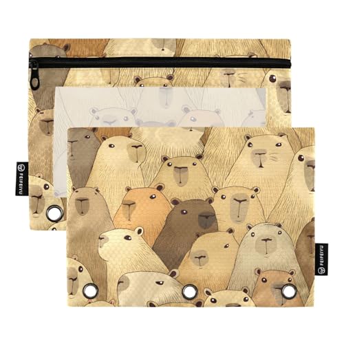 OWFKAY Federmäppchen für 3-Ring-Ordner, Großpackung mit 3 Löchern, Reißverschlussbeutel mit transparentem Fenster, dichtes Capybara-Muster, 2 Stück, Dichtes Capybara-Muster, one sizex2, Kulturbeutel von OWFKAY